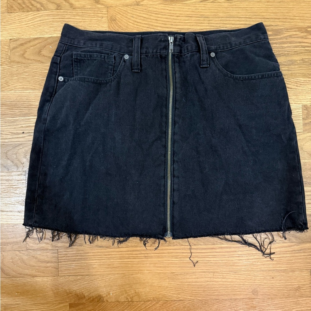 Black Denim Skirt with Frayed Hem